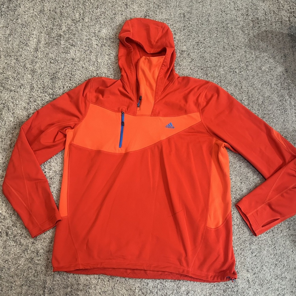 ADIDAS men's XL orange Hiking One-Side Long Sleeve Hooded Fleece TRACK TOP